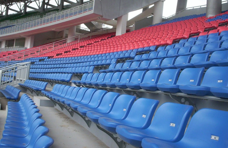 arena seats in blue and red hdpe seats